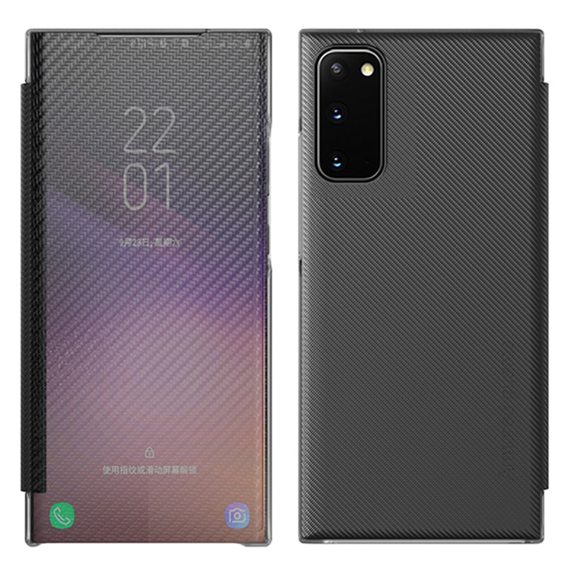 Translucent Anti-Fingerprint Folio Flip Carbon Fiber Hard PC Kickstand Case for Samsung Galaxy S20 4G/S20 5G - Black Translucent Anti-Fingerprint Folio Flip Carbon Fiber Hard PC Kickstand Case for Samsung Galaxy S20 4G/S20 5G - Black
